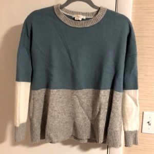 Boden Lowick color block sweater in blue, grey and cream.